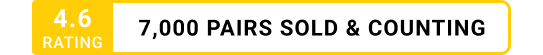 Horizontal social proof banner with a black background. On the left, a yellow square displays 