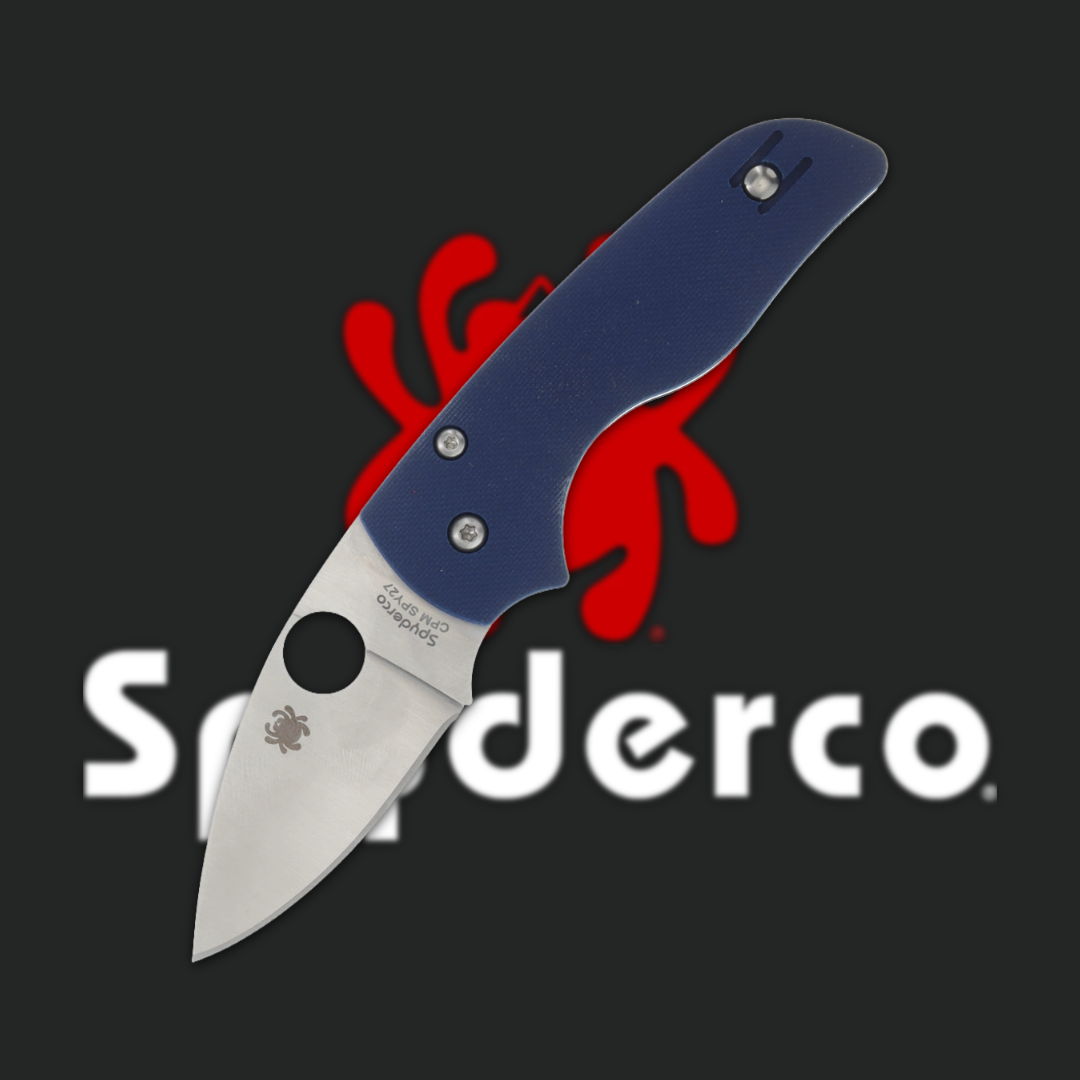 A folding knife with a blue handle and a steel blade.