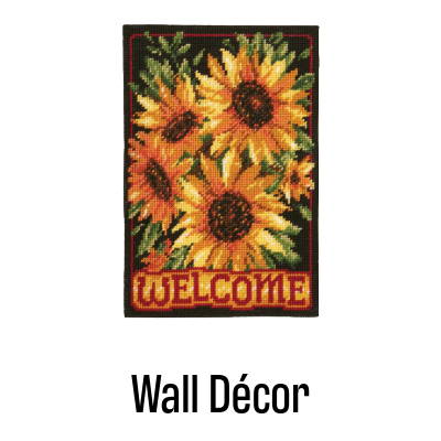 Wall Décor. Image: Herrschners Welcoming Sunflowers Wall Hanging Plastic Canvas Kit.