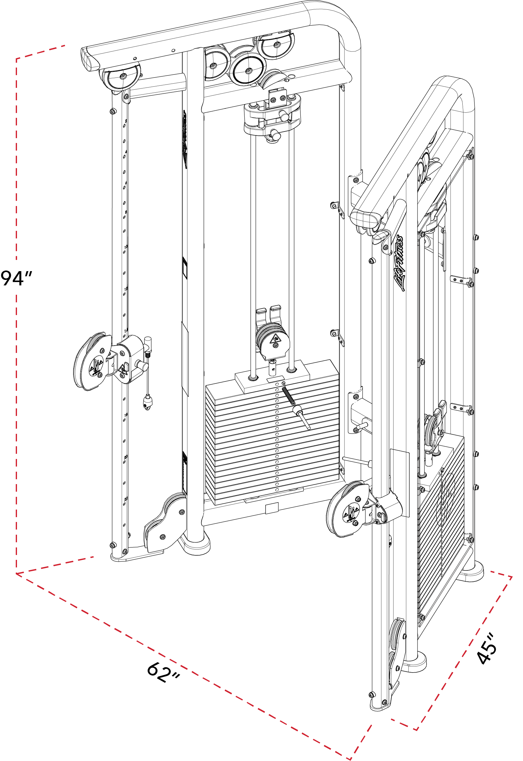Signature Series Dual Adjustable Pulley Diagram, Dimensions