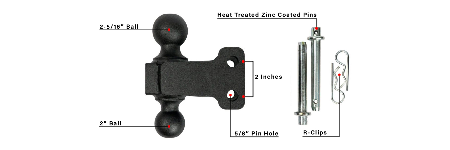 Dual Ball with Pins and R-Clips Specifications