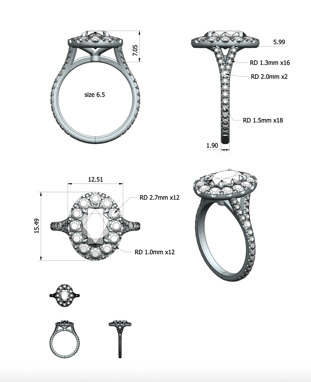 split shank oval halo engagement ring