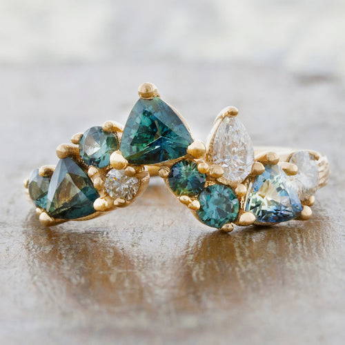 cluster sapphire and diamond gemstone ring