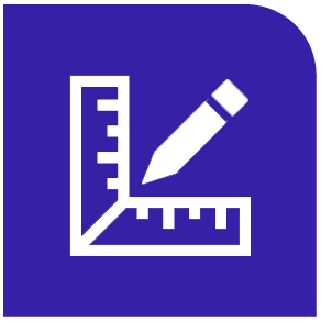 Icon featuring a ruler and pencil on a purple background.