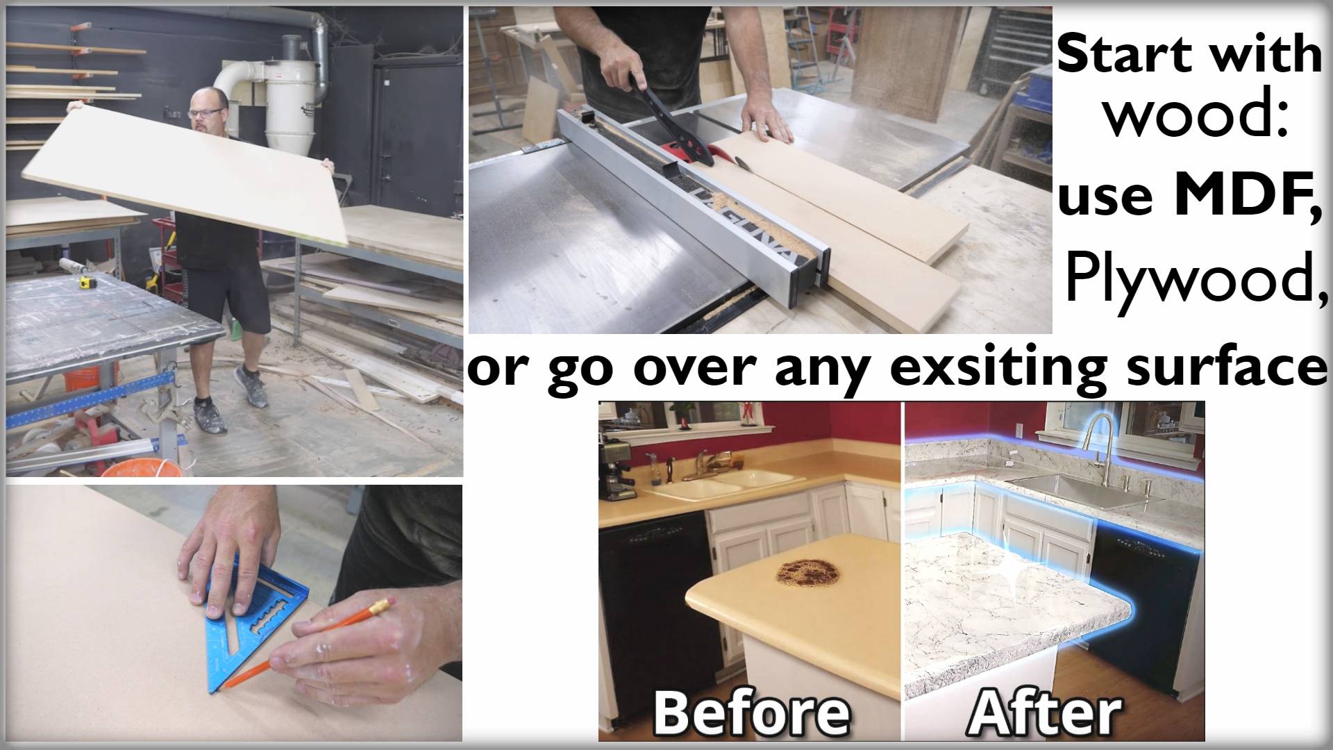Start with wood: Use MDF, plywood, or go over any existing surface. Before and After.