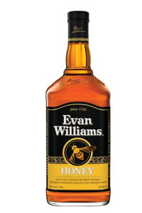 Bottle of Evan Williams Honey whiskey with black and gold label.