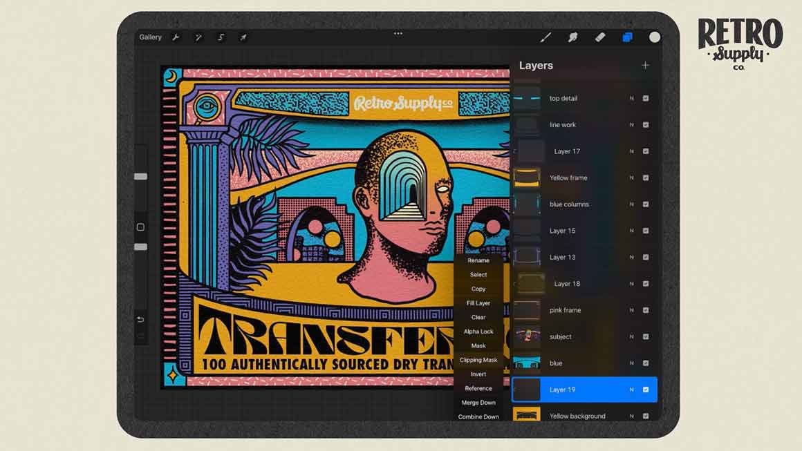 Applying patterns with clipping masks in Procreate by RetroSupply Co.
