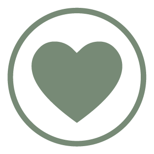 Green heart symbol inside a circular outline.