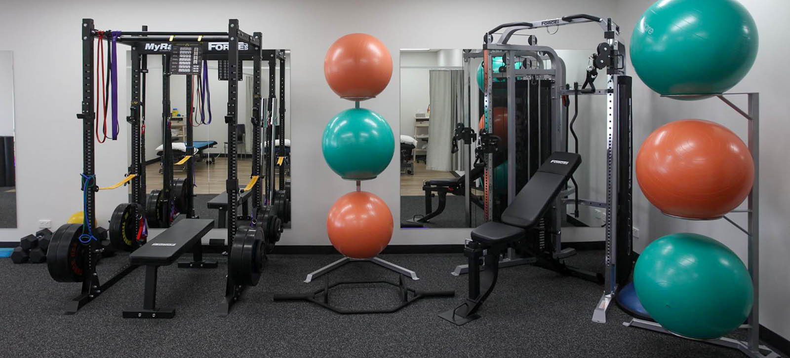 Physiotherapy Gym Fit Out - Customisable My Rack for versatile exercises and Functional Trainer for a wide range of physiotherapy workouts.