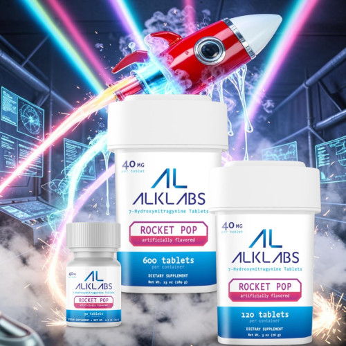 Colorful supplements with a rocket and vibrant laser background.