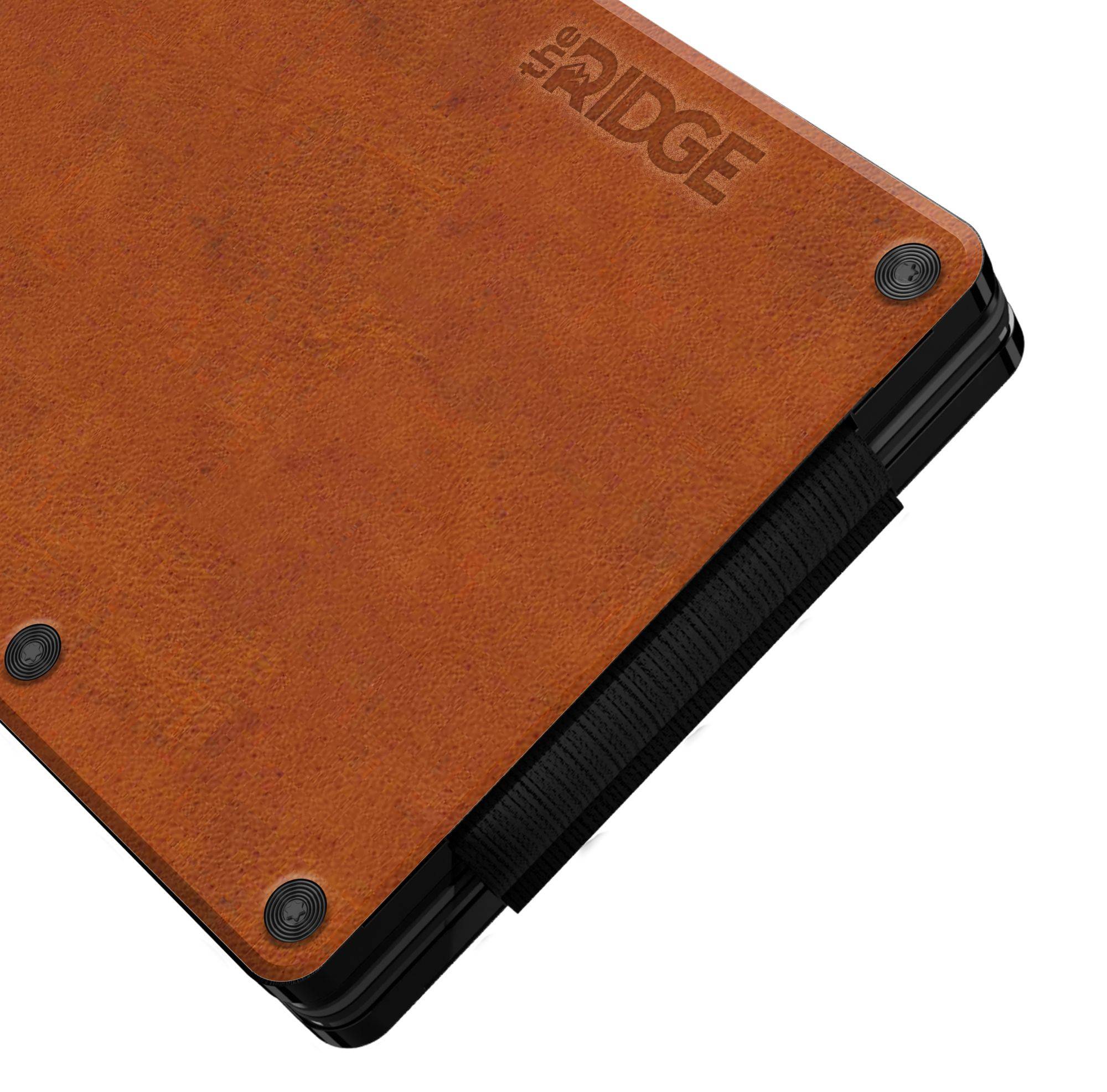 Ridge brown leather wallet side view