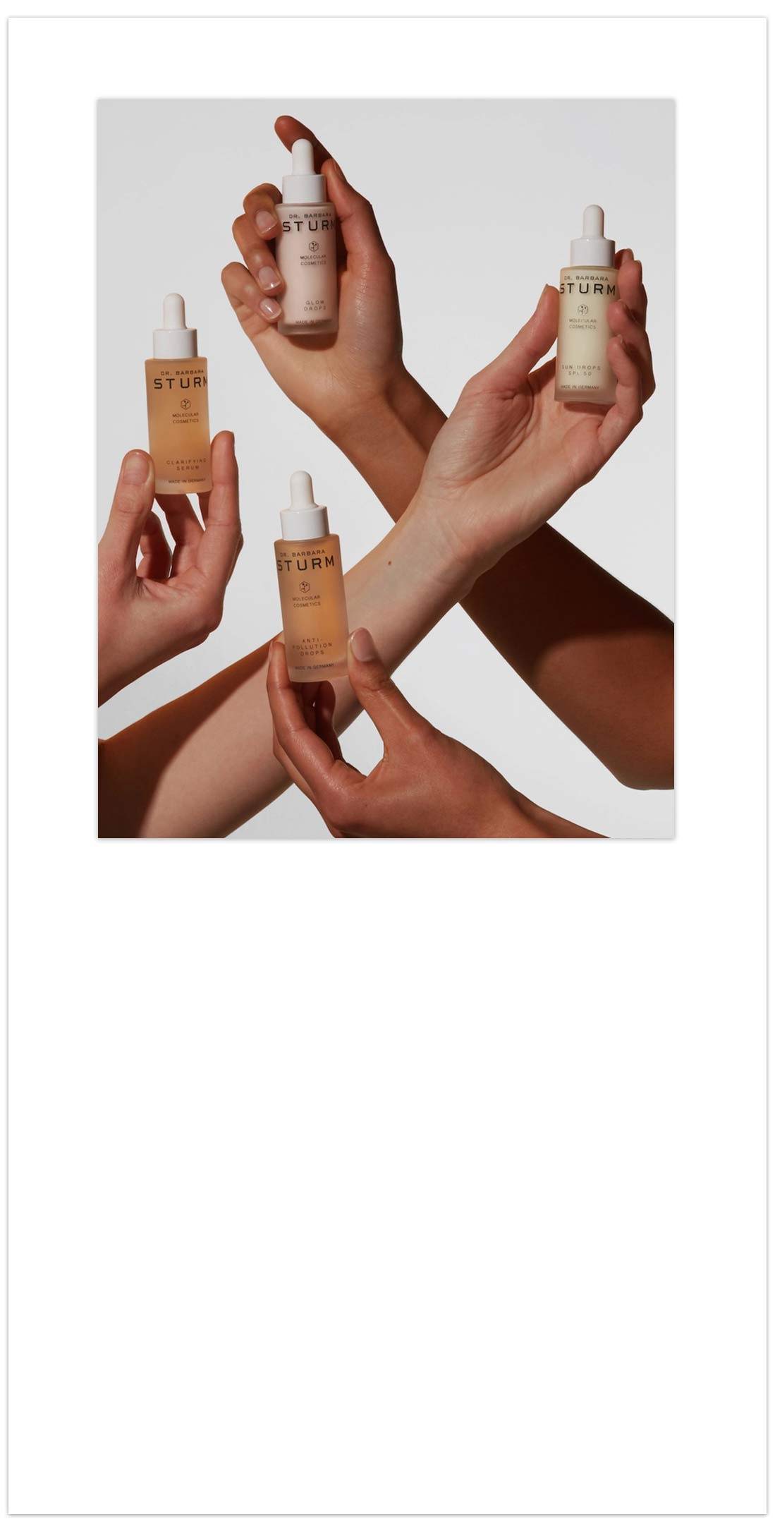 4 serums being held up by models