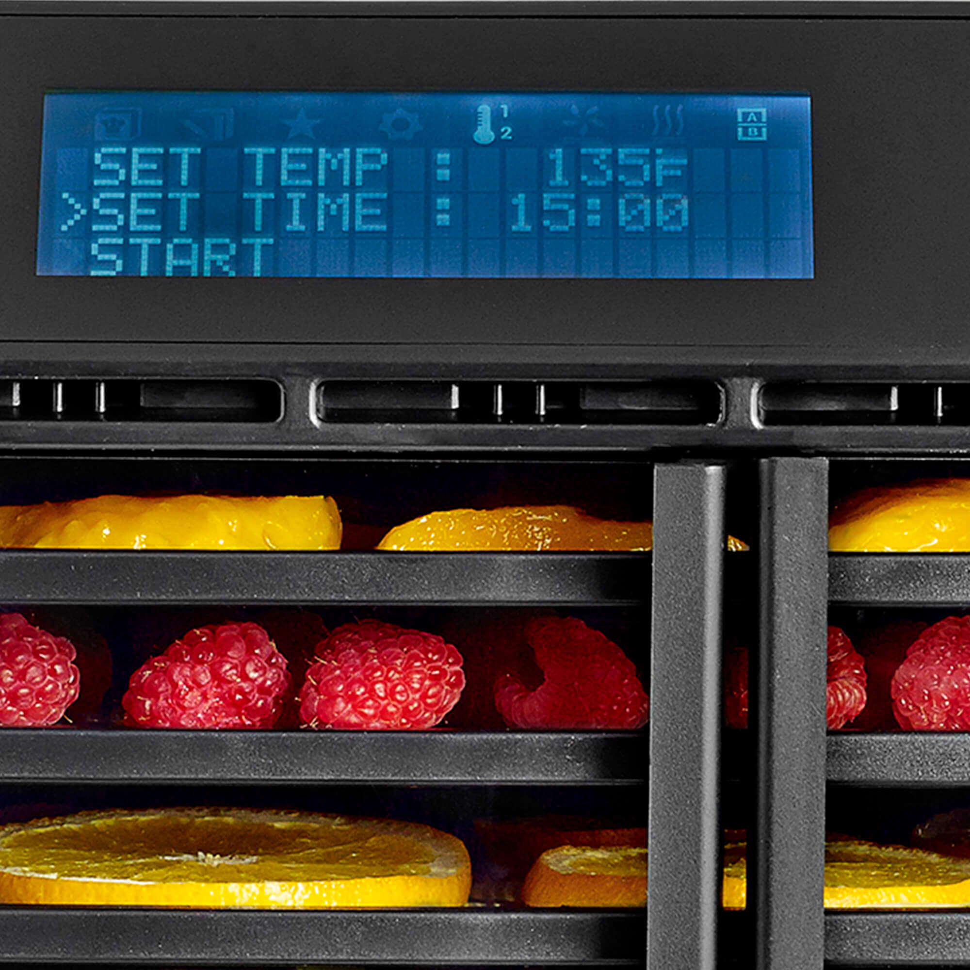 Close up of the Excalibur RES10 10 tray dehydrator digital controls.