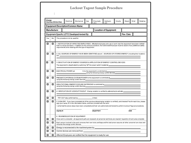 Machine Specific Lockout Tagout Procedure Template