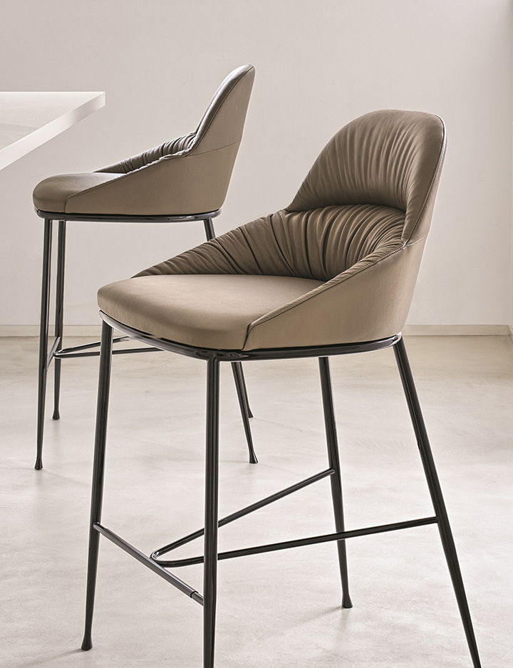 2 Luxury Bontempi Barstools For Your Kitchen Island In Taupe Colour Fabric