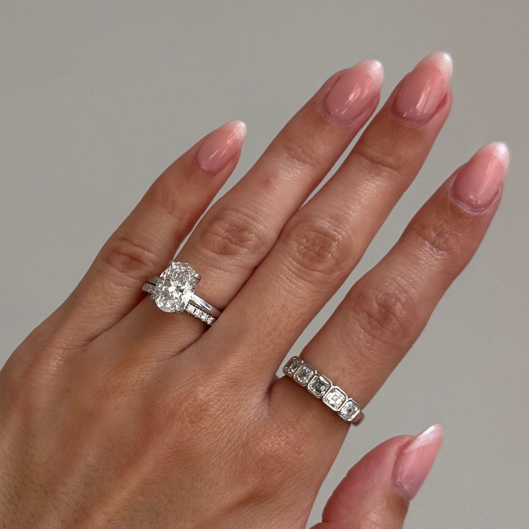 Oval Diamond Ring with Slim diamond Band