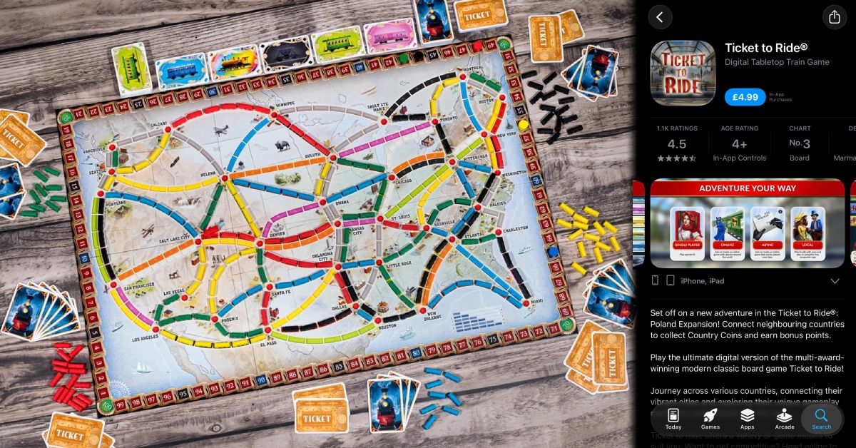 Ticket to Ride Board Layout and the iOS Store page