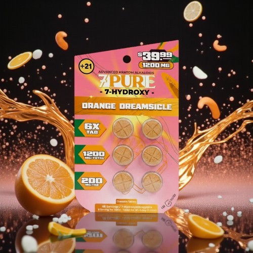 Packaging of 7-Pure 3-Hydroxy Orange Dreamable with splashes of orange.