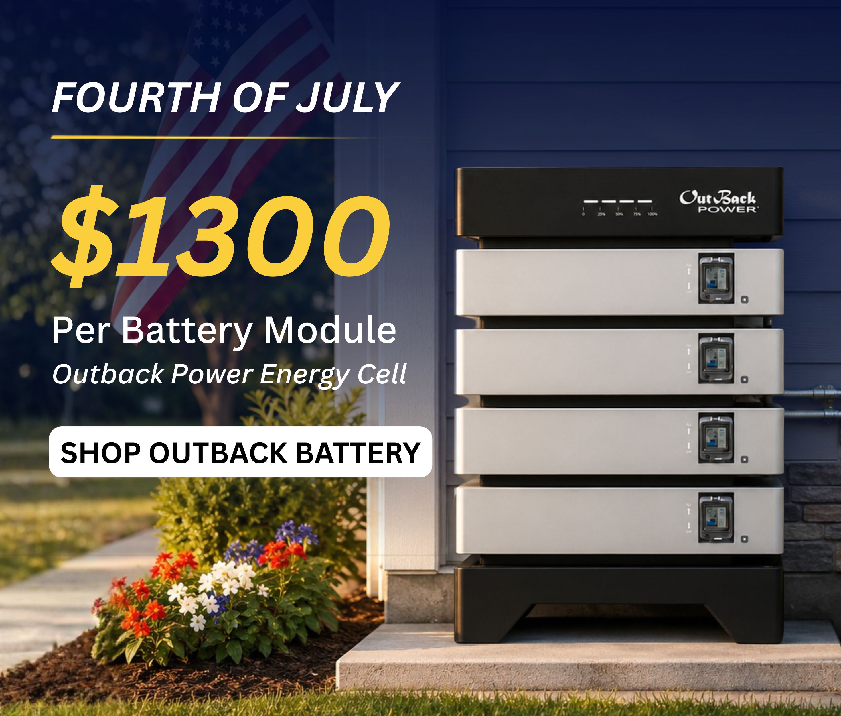 Fourth of July sale for Outback Power Energy Cell battery modules priced at $1300.