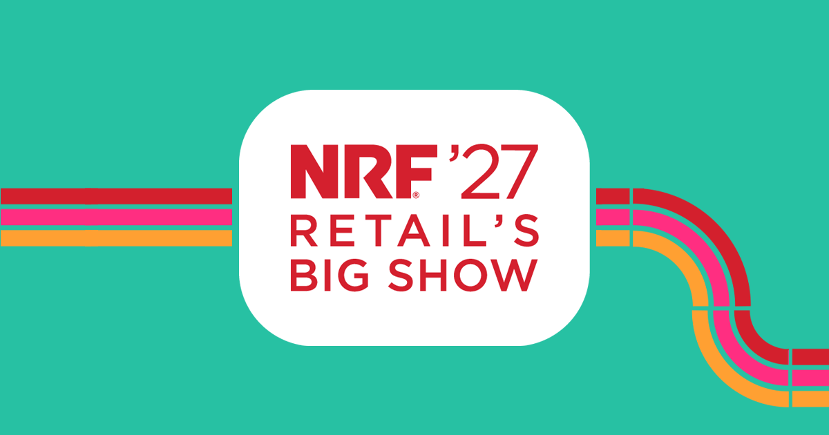 NRF '27 Retail's Big Show logo on a teal background with colorful lines.