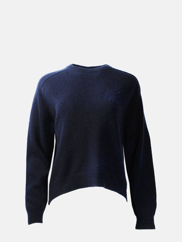Product image of a Jumper 1234 Boyfriend Saddle Crew jumper in Navy blue with long arms and a curved hem.