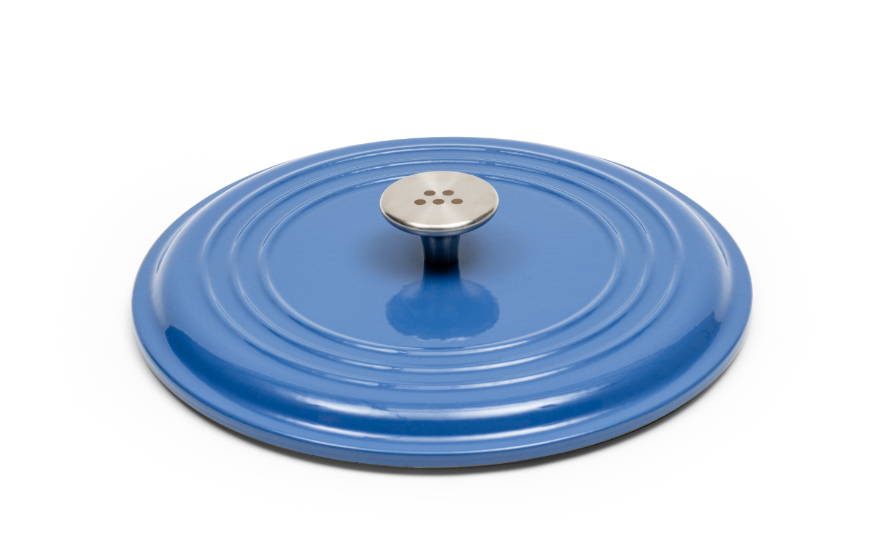 The blue Misen Traditional Lid with a central steel knob handle on a white seamless background.