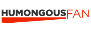 Logo of Humongous Fan, featuring bold text in black and red.