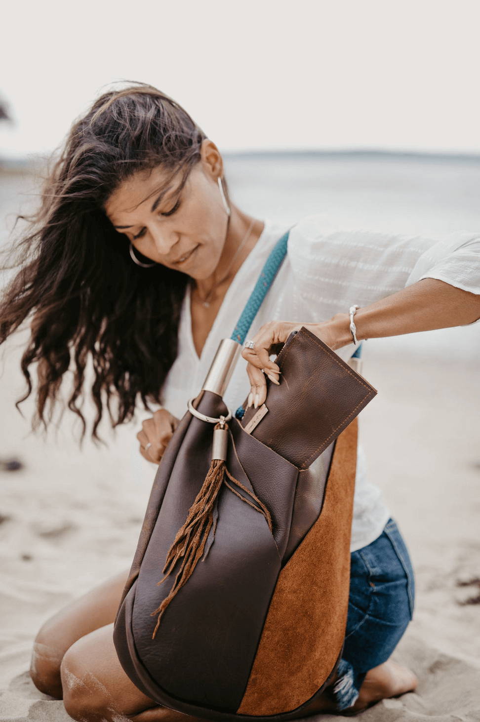 Brown Leather Tote With Brown Leather Clutch