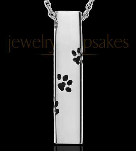 14K White Gold Paw Cylinder Pet Memorial Jewelry