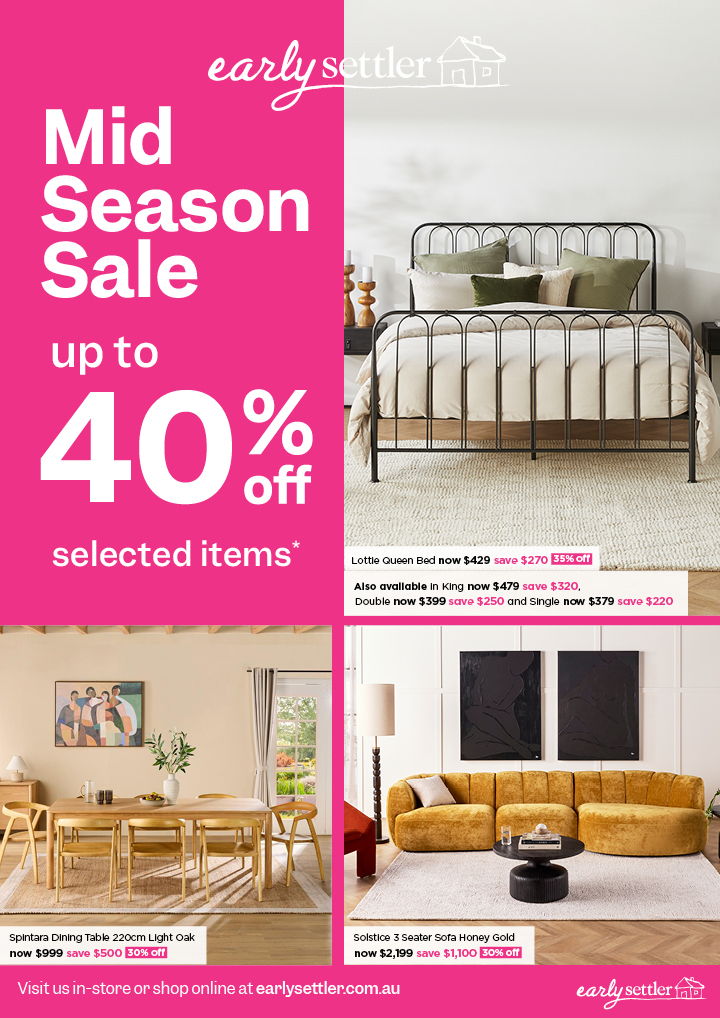 Mid Season Sale with discounts up to 40% on selected items.