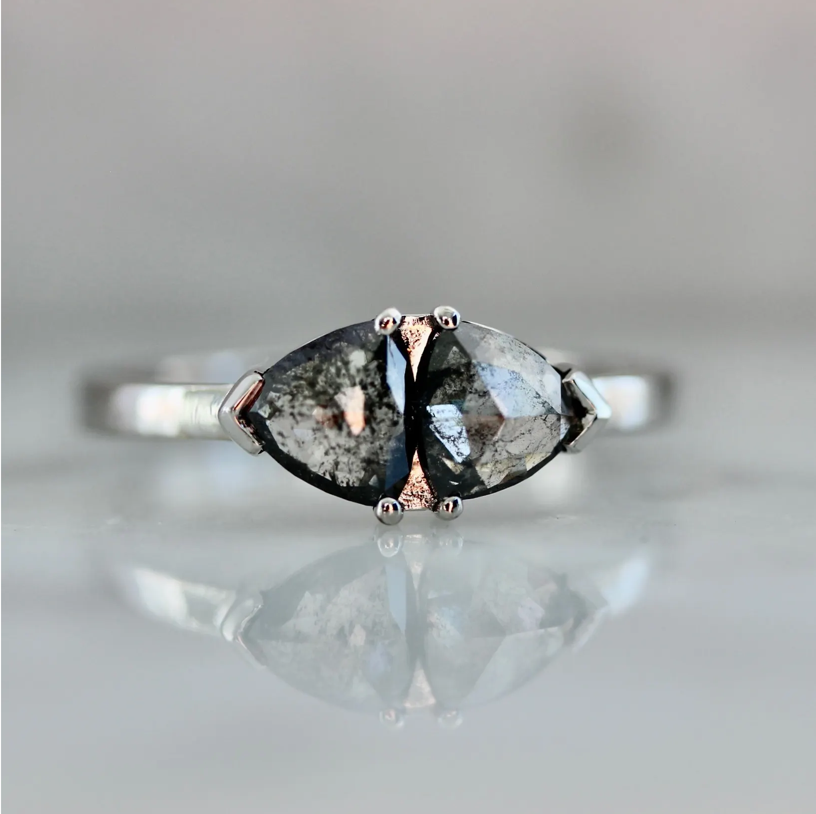 Salt and Pepper Trillion Diamond Ring