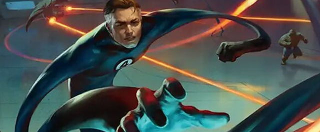 The card art of Mr Fantastic from the upcoming MTG Marvel Crossover.