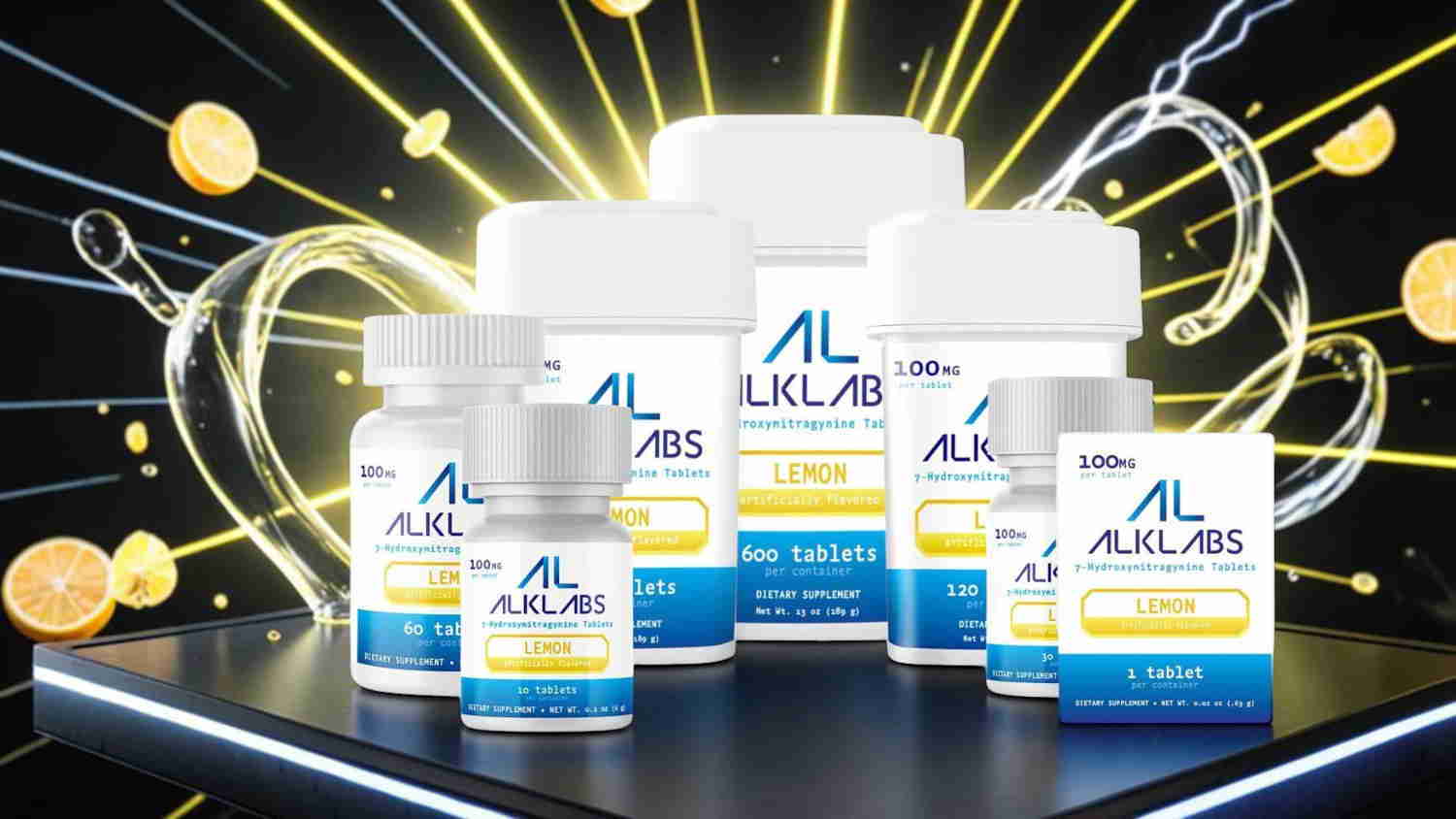 Various health supplement bottles with bright background effects.