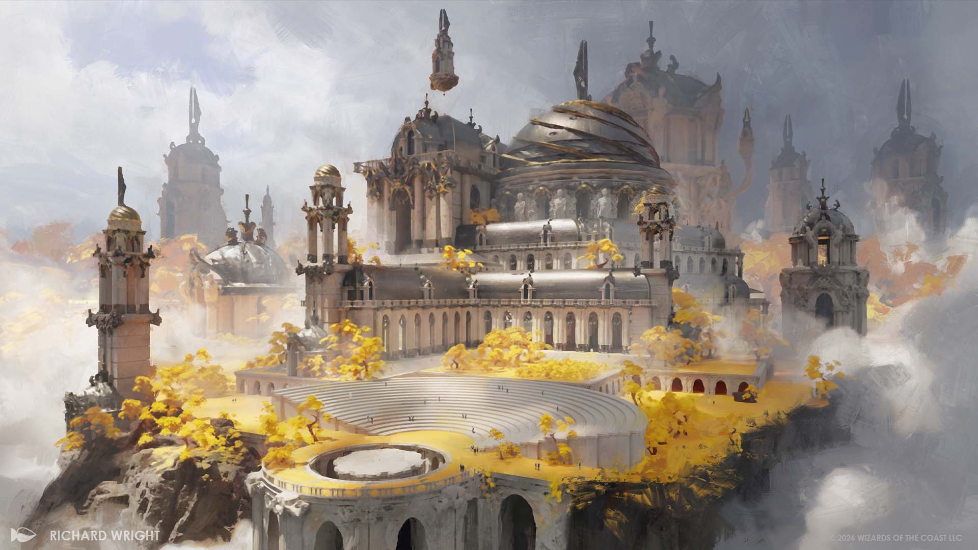 Magic: The Gathering formats guide - A majestic palace surrounded by clouds and golden foliage.