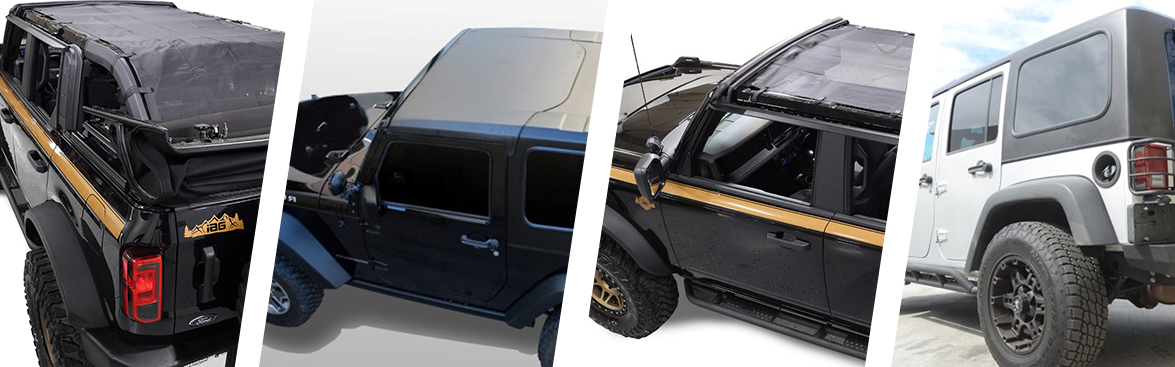 Various off-road vehicles with aftermarket roofs installed.