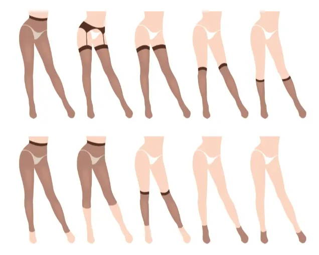 Group of women's legs wearing hosiery