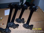 Four black Shocker XL train horn trumpets cardboard unboxing brass fittings 1999 Mitsubishi Eclipse HornBlasters gallery photo 4