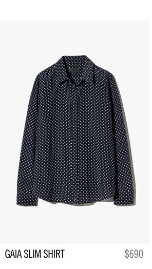 Black polka dot slim shirt with a collar, labeled 