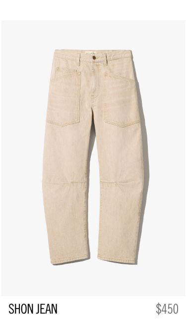 Beige jeans with pockets, labeled 