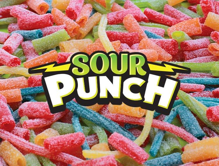 Sour Punch Logo over raw candy background