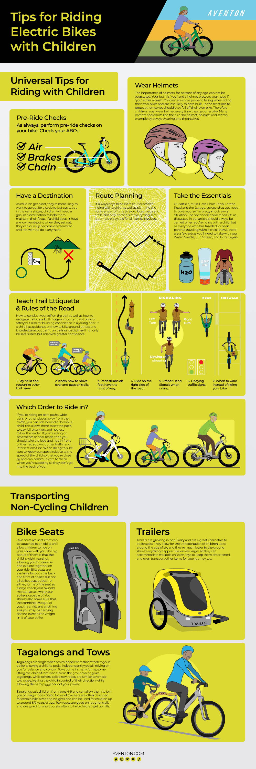 An overview of tips for riding electric bikes with children.