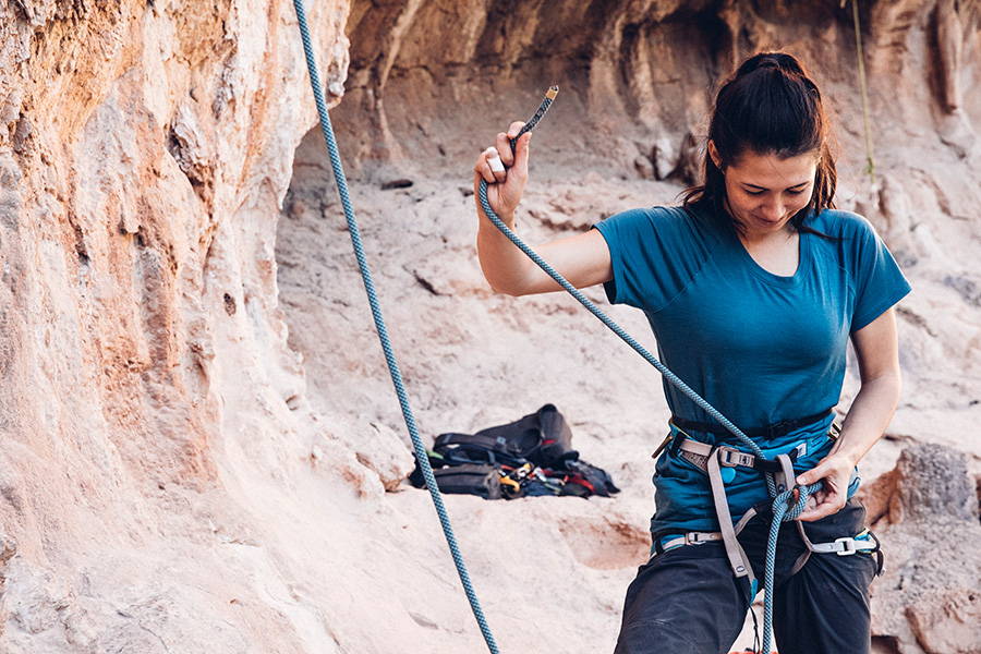 Female Climber roping up