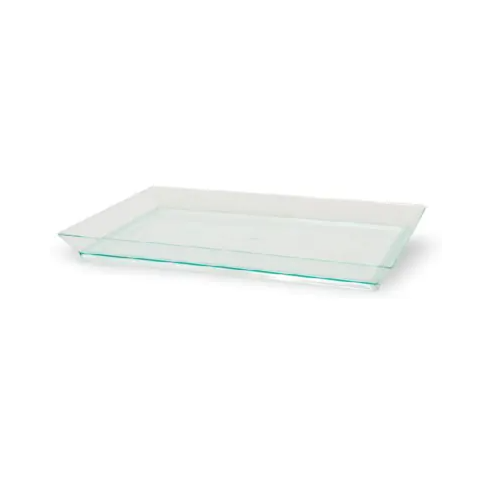 A translucent rectangular green tray