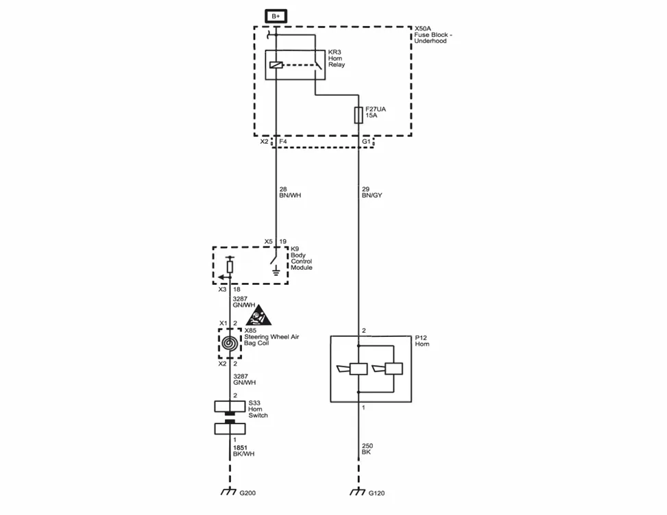 2015–2020 GM horn circuit schematic