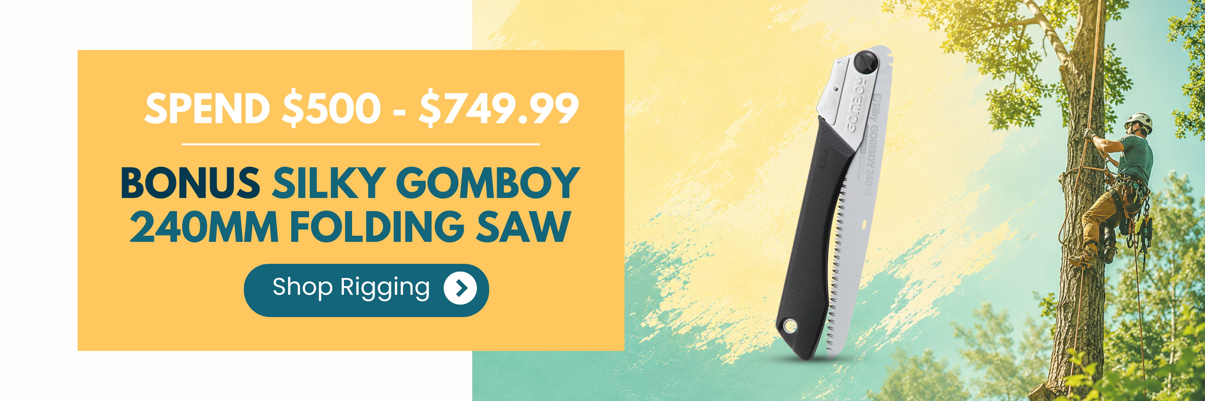 Promotional banner for Silky Gomboy folding saw offer.