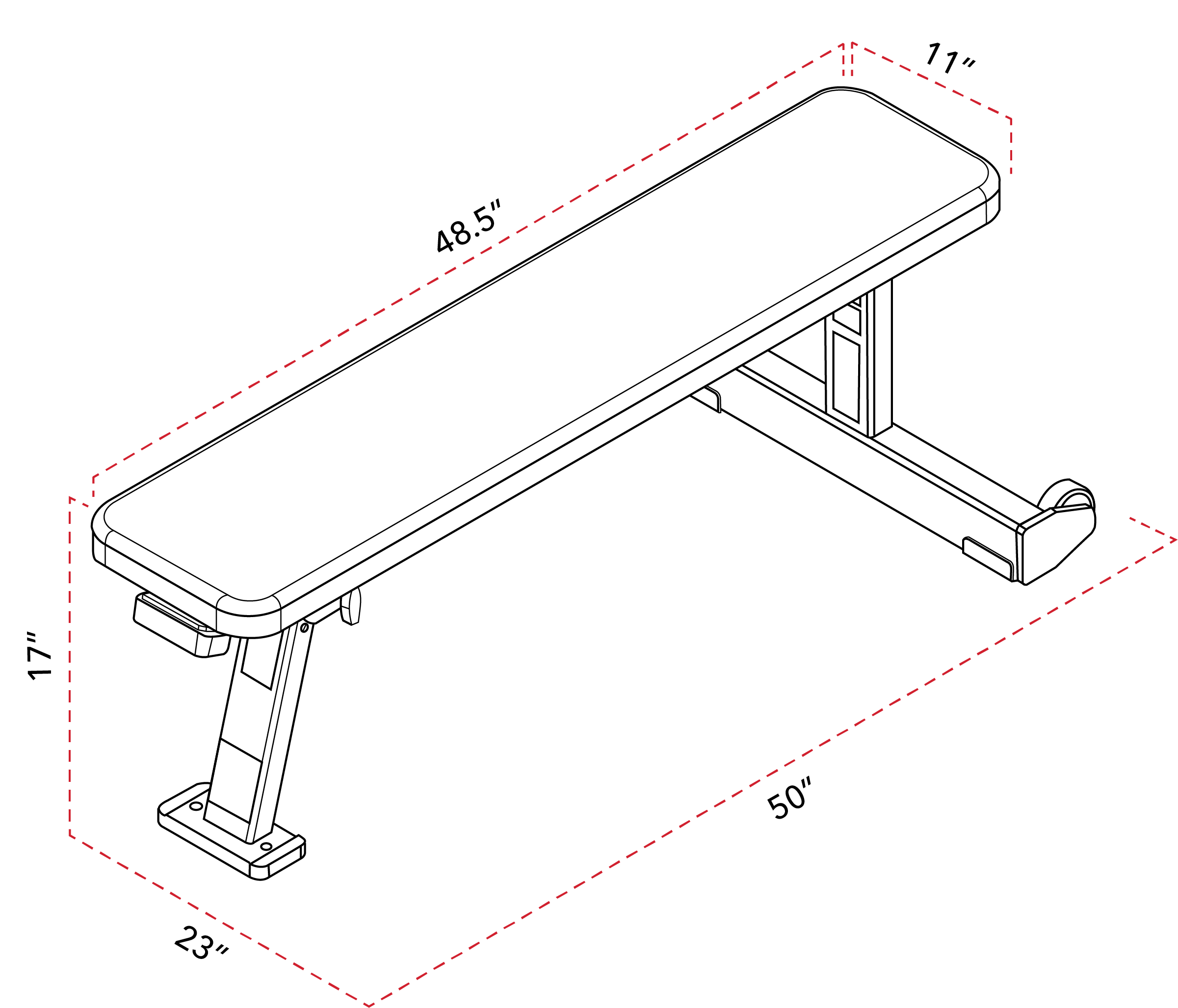 Angled Flat Bench Diagram of Dimensions