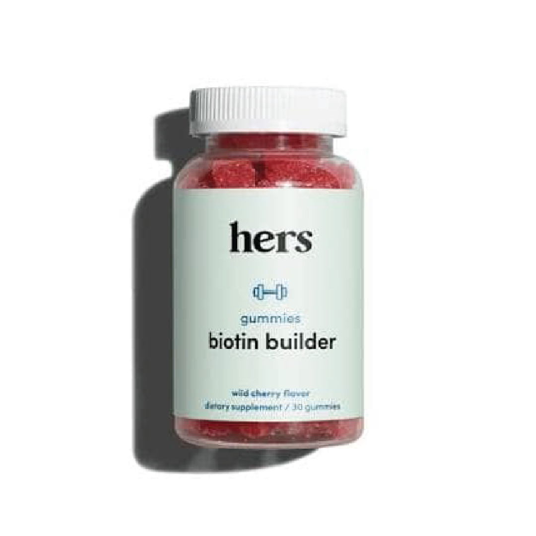 Bottle of biotin builder gummies from the brand 