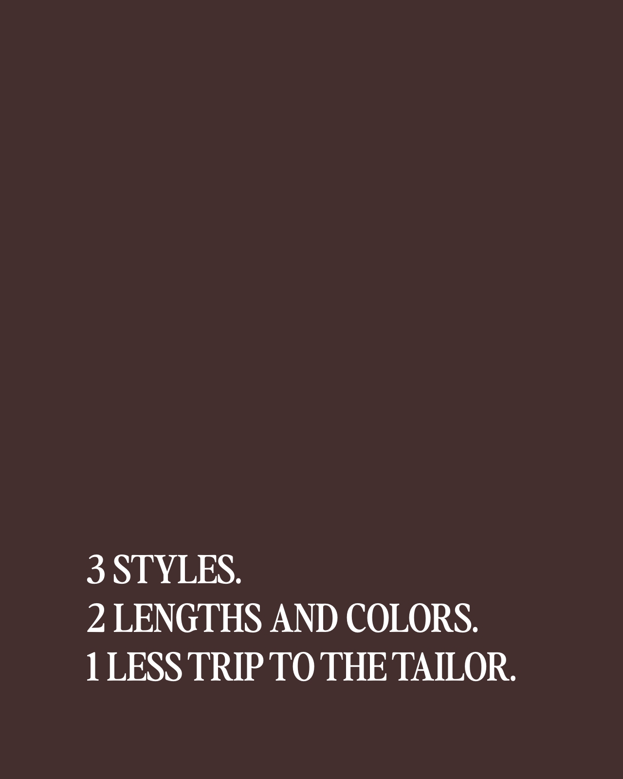 Text promoting clothing options and convenience for tailoring.