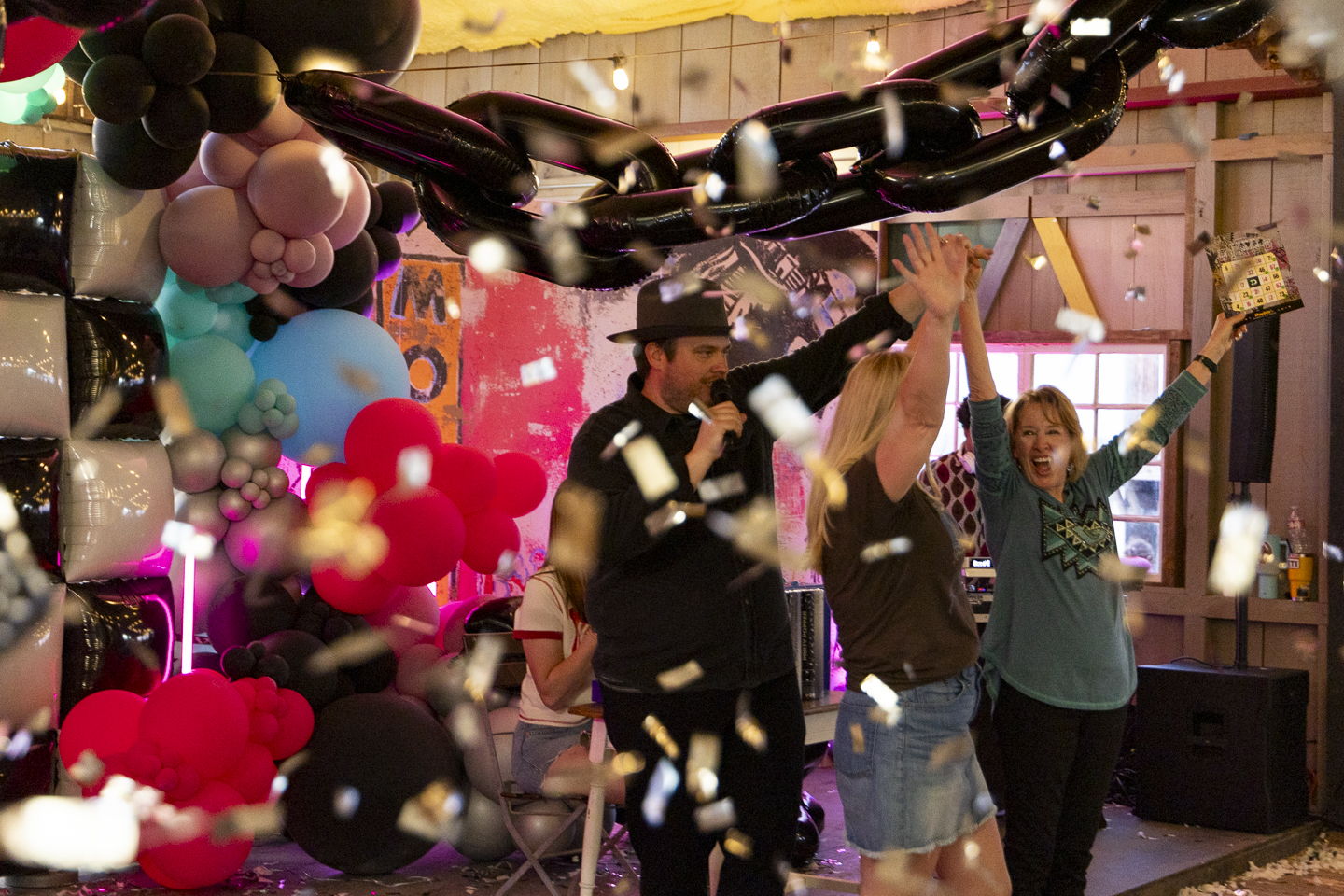 Bingo winners celebrating with confetti cannons! 