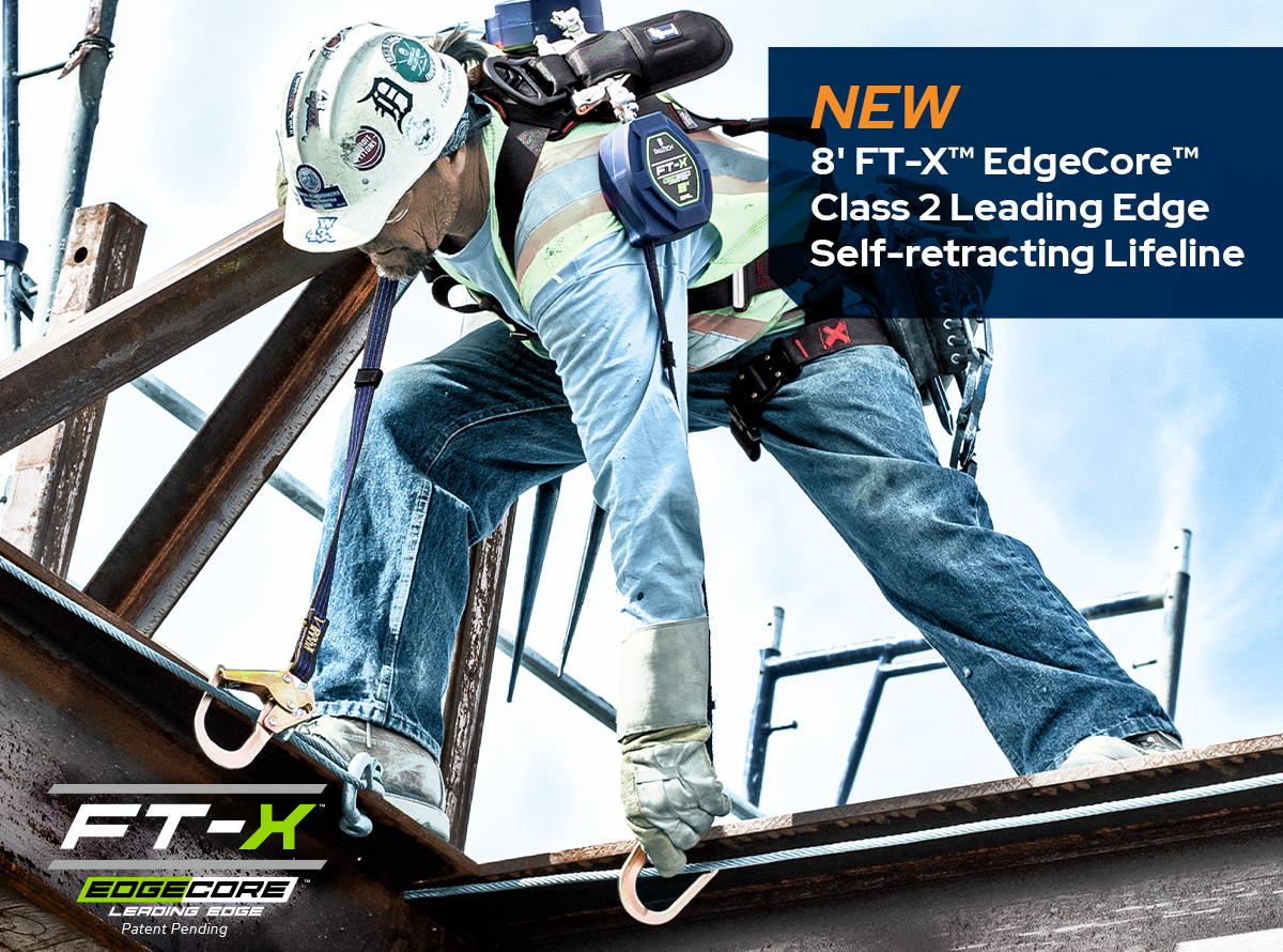 8' FT-X™ EdgeCore™ Class 2 Leading Edge Personal SRL-P, Single-leg with  Steel Mini Rebar Hook - FallTech